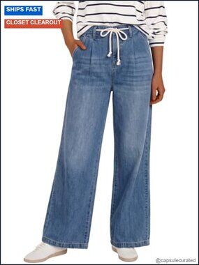 High Waist Wide Leg Jeans Women Drawstring Denim Pants Casual Relaxed Fit